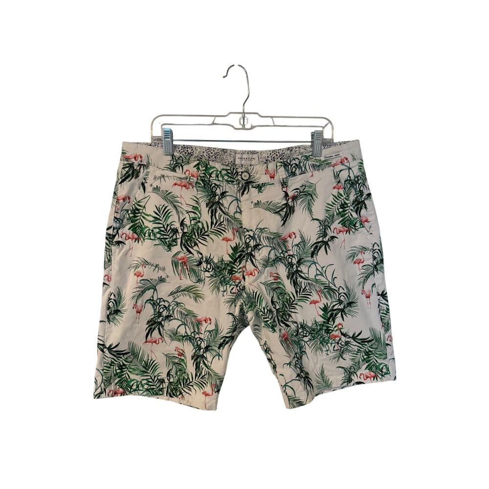 Denim & Flower Mens Tropical Print Shorts Size 38 Flat Front Cruise Beach Summer
